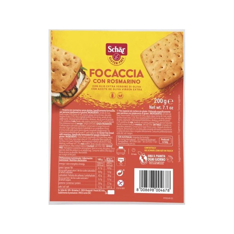 FOCACCIA AL ROSMARINO 200g SIN GLUT